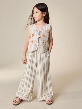 Next Neutral Embroidered Waistcoat and Wide Leg Trousers Set NWT Size 9yrs